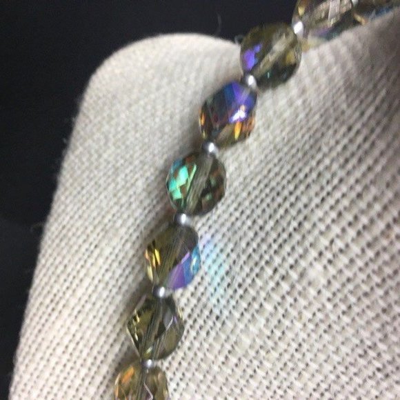 Iridescent Chunky Statement Necklace Faceted Green Blue Purple Silver Lobster - Picture 5 of 7